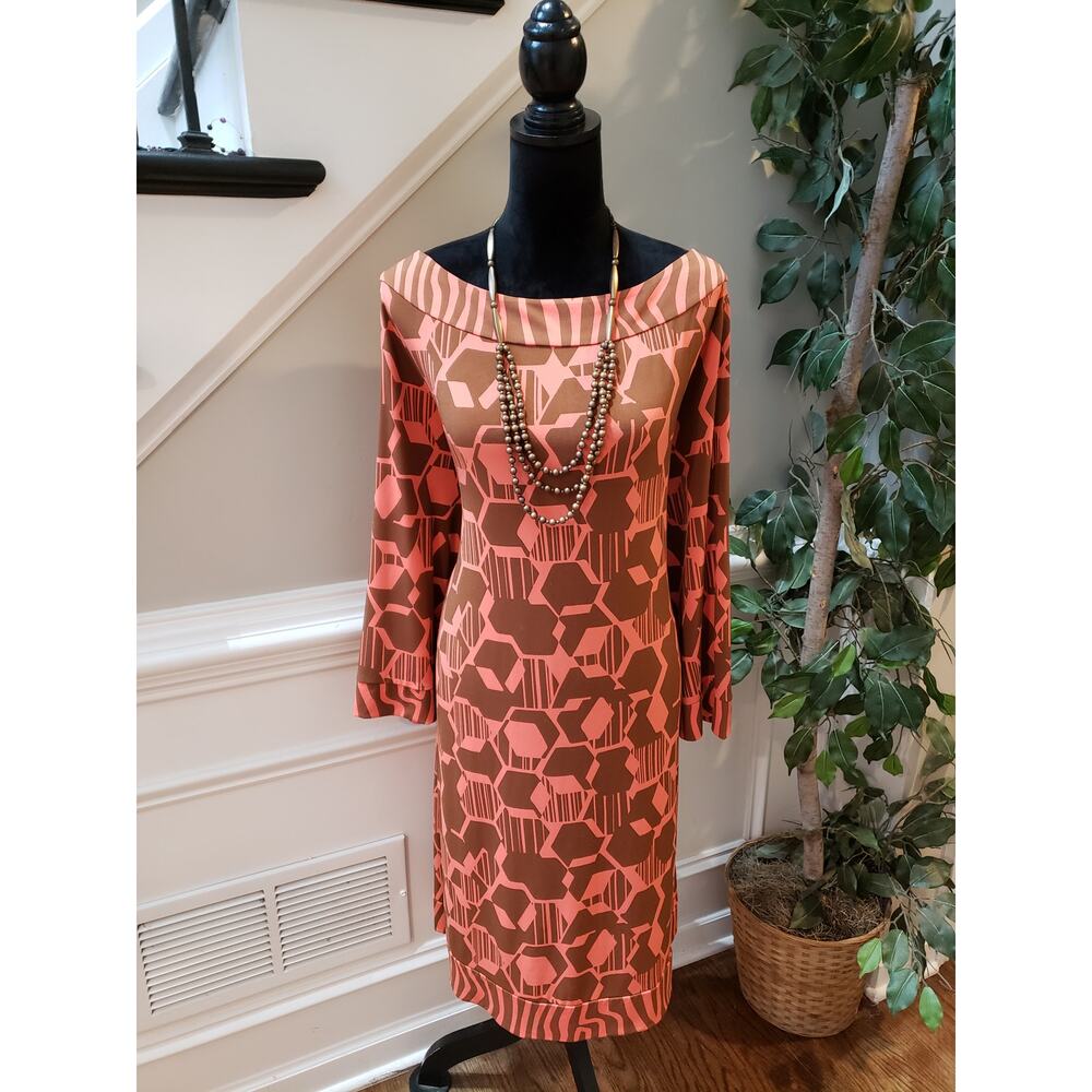 Attention Midi Dress Women XXL Multicolor Coral Honeycomb and Zebra Pattern